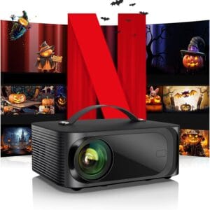 [1500 ANSIAuto FocusBuilt-in APPs] Outdoor-Projector-4K with Wifi6 and Bluetooth, Smart TV OS & DoIby, Portable Projector with NetflixYouTubePrimeVideo, ONOAYO 1080P Proyector with 300 ''Display