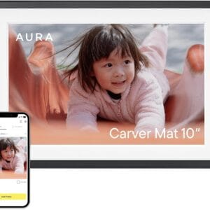 Aura Digital Picture Frame - 10.1 HD Mat Display Wirecutter's Best Digital Frame for Gifting - Send Photos Directly from Your Phone from Anywhere Quick & Easy Setup Over WiFi - Free App Black