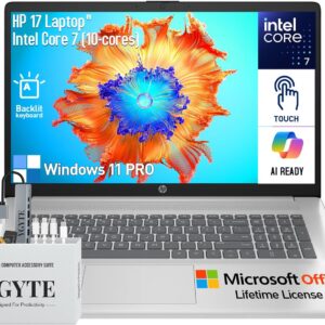 HP 17 Touchscreen Laptop – 17.3" HD+ Touch Screen, Intel Core i7, 64GB RAM, 2TB SSD, 512GB Docking Set, Windows 11 Pro, Backlit Keyboard, 10-Key Number Pad