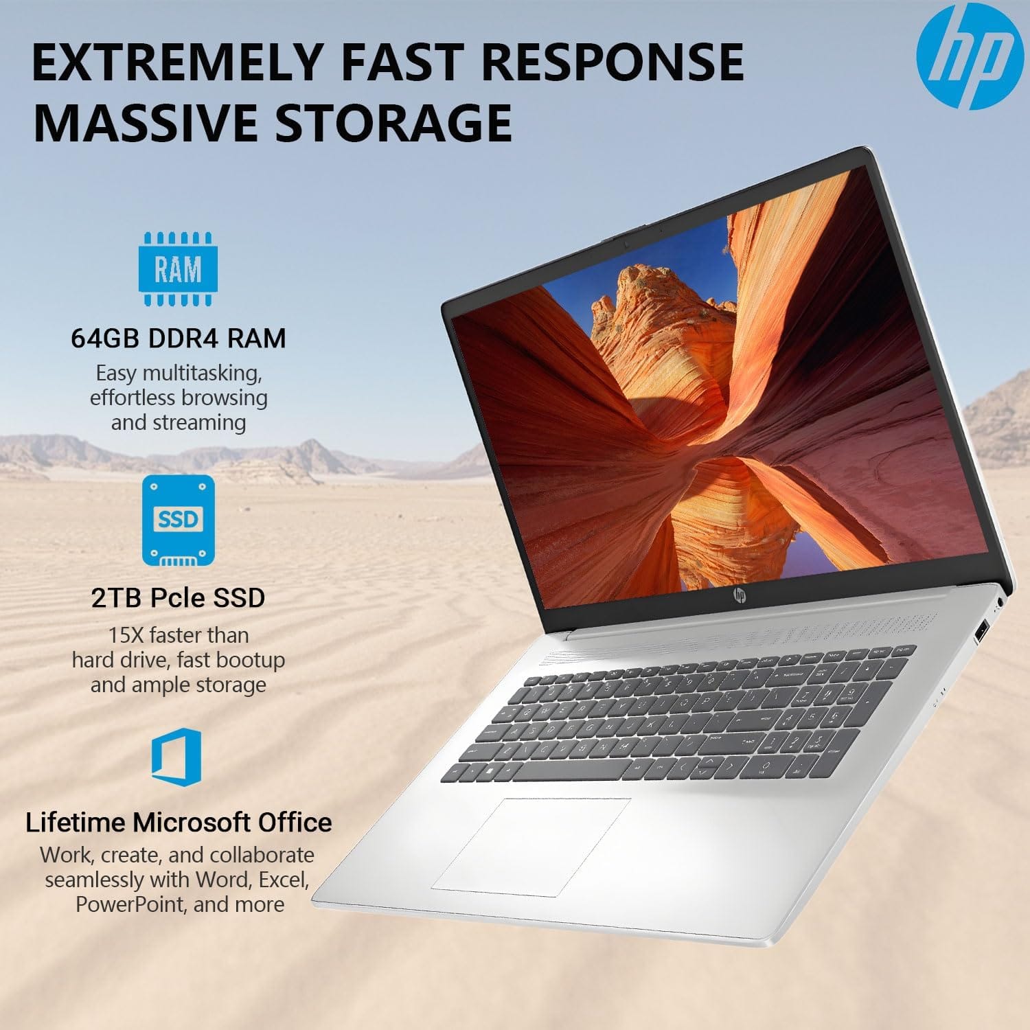 HP 2025 17 Inch Laptop Computer, 17.3 IPS FHD Business Laptop PC, AMD Ryzen 5 (6-Cores), 64GB RAM 2TB SSD, Windows 11 Pro Lifetime Office, 10-Key Number Pad, WiFi 6, HDMI, USB-C