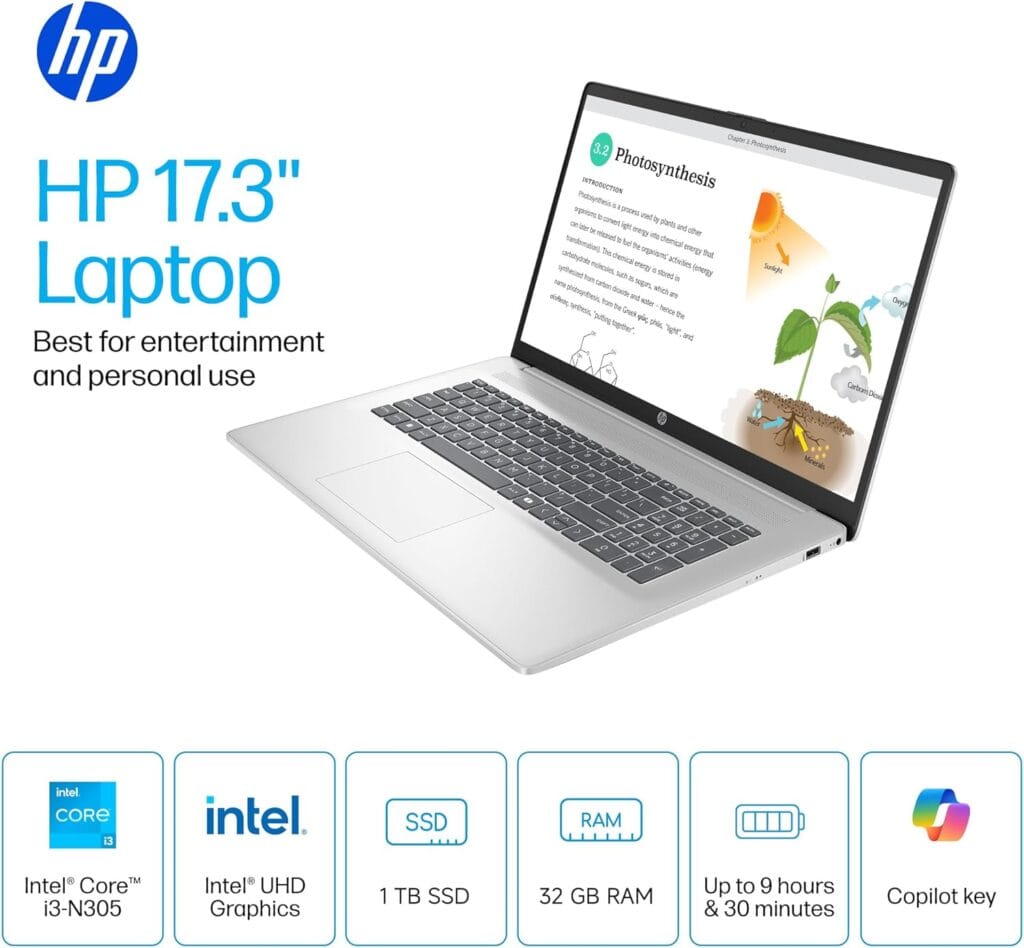 HP 2025 17.3 Laptop – Intel 8-Core, 32GB RAM, 1TB SSD, Windows 11 Pro, Copilot AI – Perfect for Business & Students