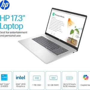 HP 2025 17.3 Laptop – Intel 8-Core, 32GB RAM, 1TB SSD, Windows 11 Pro, Copilot AI – Perfect for Business & Students