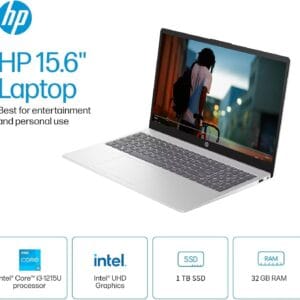 HP 2025 15.6" Touchscreen Laptop – Intel 13th Gen Core i3-1315U, 32GB RAM, 1TB SSD, Copilot AI, Windows 11 Pro, Wi-Fi 6, Bluetooth 5.3, HDMI, with Accessories