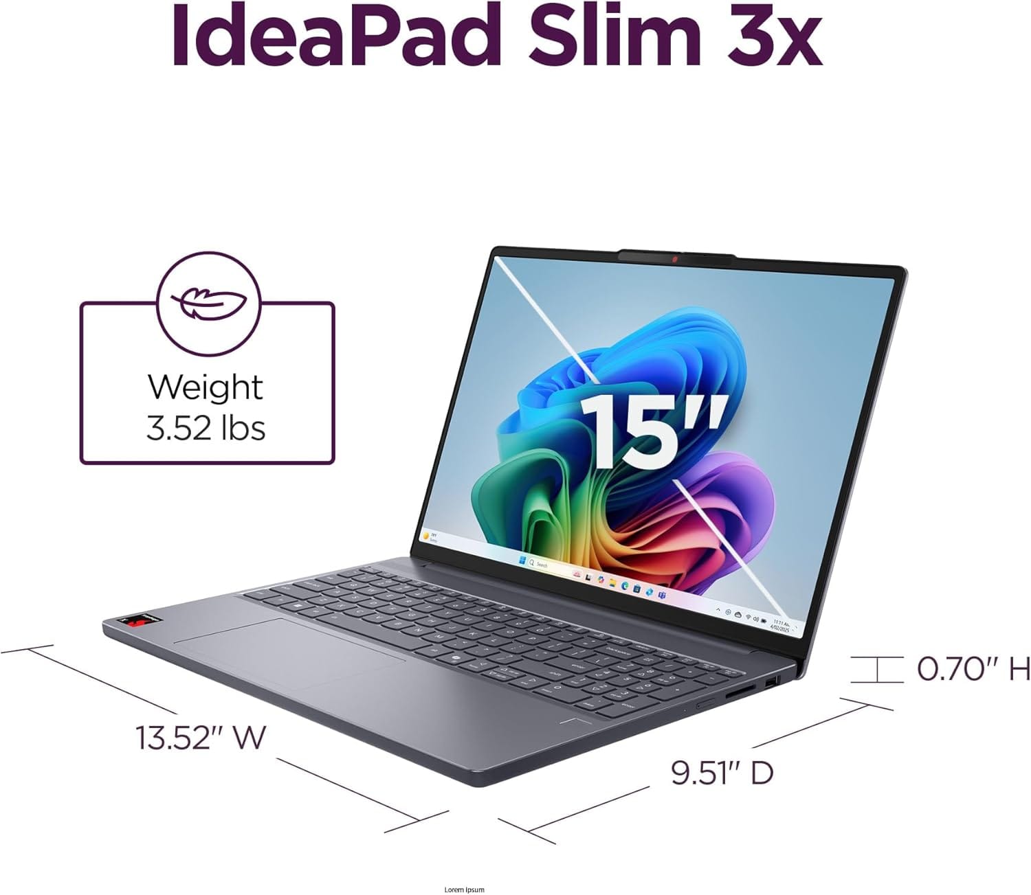 Lenovo IdeaPad Slim 3X - 2025 - Everyday AI Laptop - Copilot+ PC - 15.3 WUXGA Display - 16 GB Memory - 512 GB Storage - Qualcomm® Snapdragon® X - Luna Grey