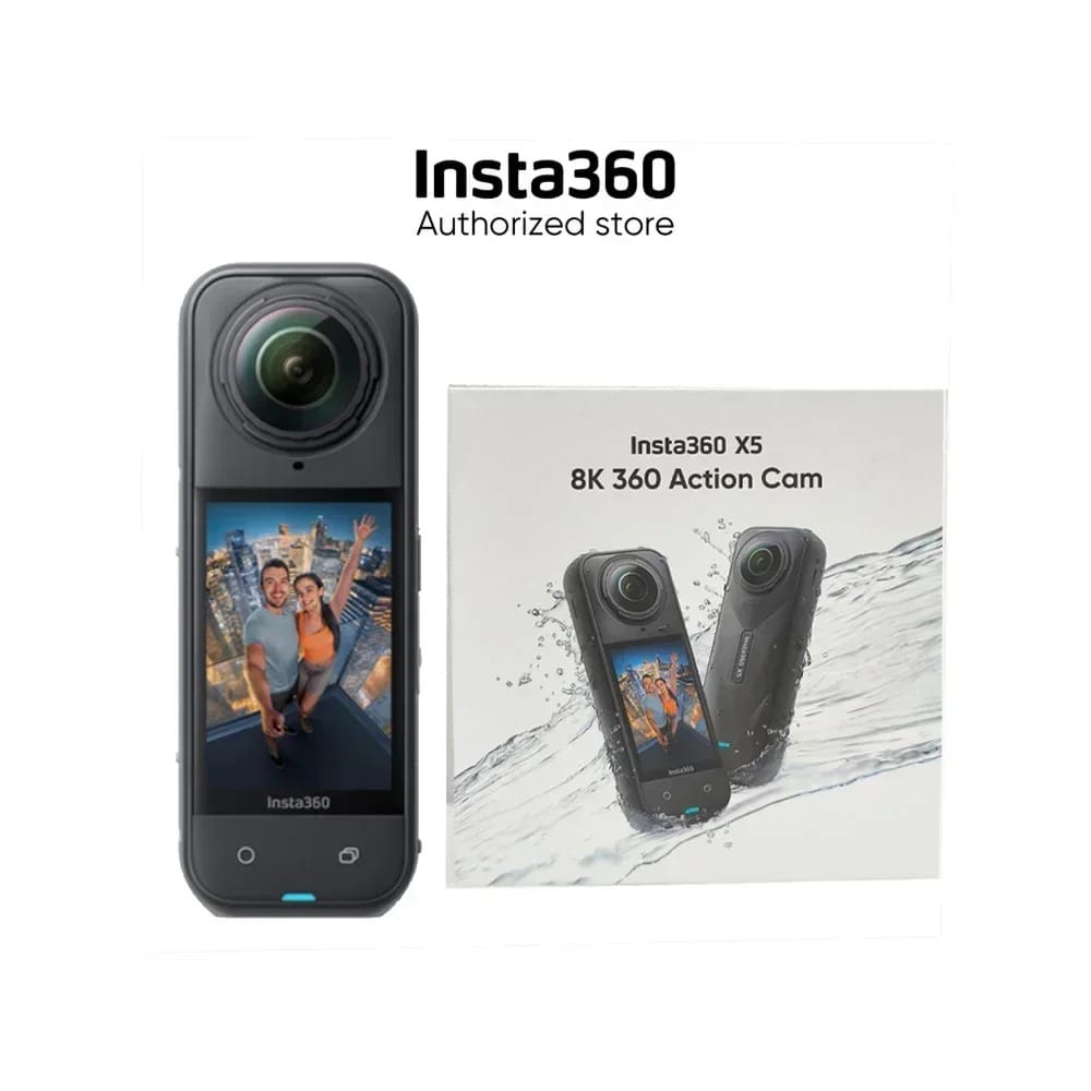 Insta360 X5 – 8K Waterproof 360° Action Camera with Dual Image Stabilization, 1/1.28" 48MP Sensors, Touchscreen, NightShot, and Replaceable Battery
