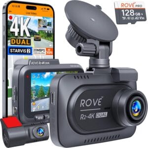 ROVE R2-4K DUAL Dash Cam Front and Rear, STARVIS 2 Sensor, FREE 128GB Card Included, 5G WiFi - up to 20MB/s Fastest Download Speed with App, 4K 2160P/FHD Dash Camera for Cars,